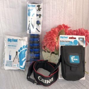 BIG FOOT mini & 24" tripods & camera case & Canon camera shoulder strap